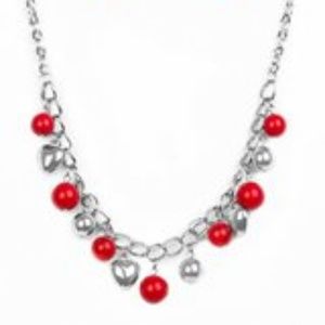 Silver Chain Necklace|Red Beads & Silver Hearts